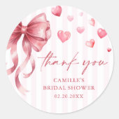 Sticker Rond Pink Bow Hearts Valentines Baby Shower (Devant)