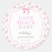 Sticker Rond Pink Bow Love Shack Girl Baby shower (Devant)