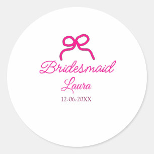 Sticker Rond PINK BOW minimalajouter nom bridesmaid année cadea