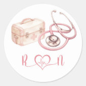 Sticker Rond Pink Bow Nurse Hospital Graduation Cupcake Topper (Devant)