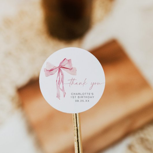 Sticker rond Pink Bow premier anniversaire ruban