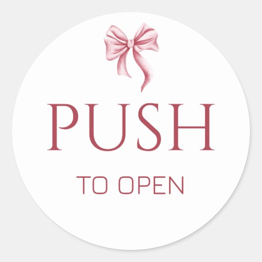 Sticker Rond Pink Bow Push to Open Door Sign (Devant)