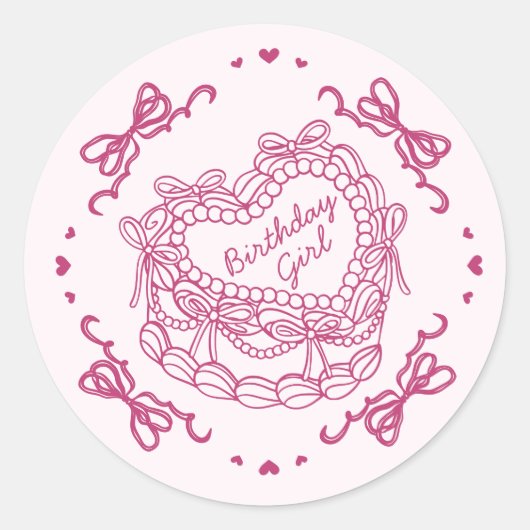 Sticker Rond Pink Bow Retro Coeur Coquette gâteau Anniversaire  (Devant)