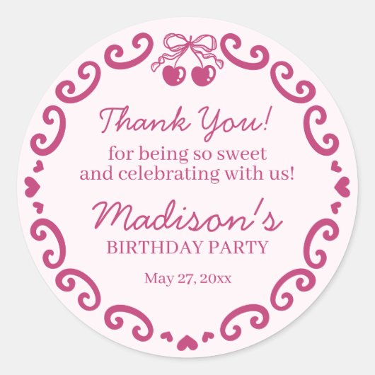 Sticker Rond Pink Bow Retro Coquette gâteau Coquette Anniversai (Devant)