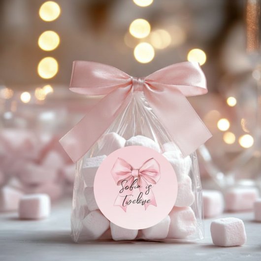 Sticker Rond Pink Bow Twelve Birthday