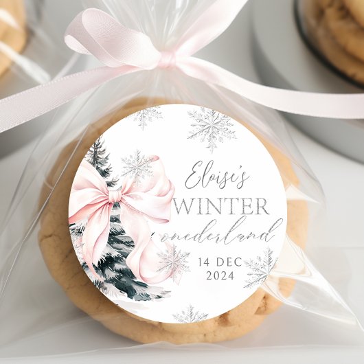 Sticker Rond Pink Bow Winter Onederland 1er anniversaire