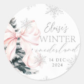 Sticker Rond Pink Bow Winter Onederland 1er anniversaire (Devant)