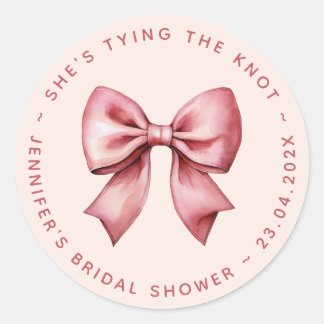 Sticker Rond Pink Bridal Shower Red Bow She's Tying the Knot