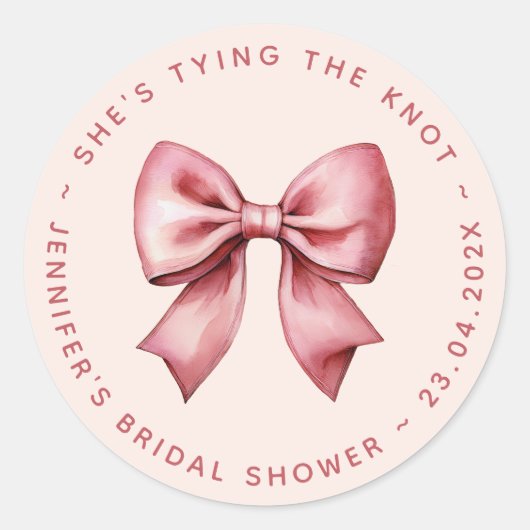 Sticker Rond Pink Bridal Shower Red Bow She's Tying the Knot (Devant)