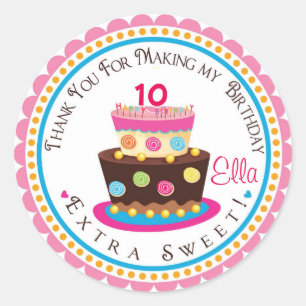 Sticker Rond Pink Cake Anniversaire Fête Favoriser Tags