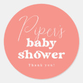 Sticker Rond Pink Calligraphy Retro Girl Baby Shower Thank You (Devant)