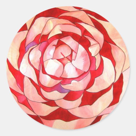 Sticker Rond Pink Camellia abstract art painting original (Devant)