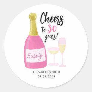 Sticker Rond Pink Cheers à 30 ans bubbly 30e anniversaire fête