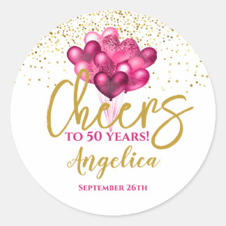 Sticker Rond Pink Cheers À 50 Ans 50ème Anniversaire
