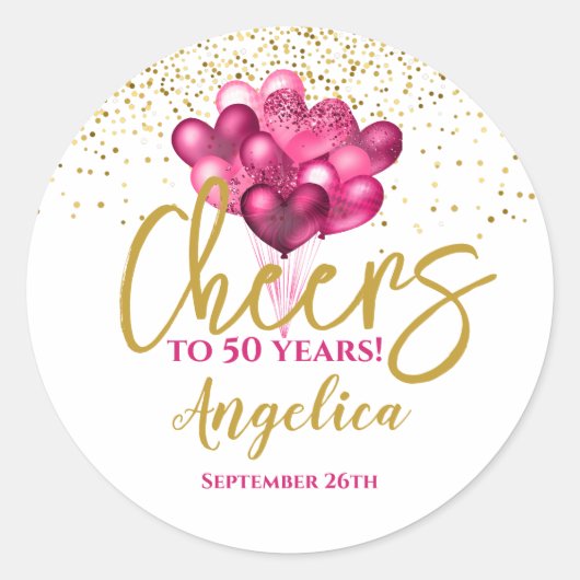 Sticker Rond Pink Cheers À 50 Ans 50ème Anniversaire (Devant)