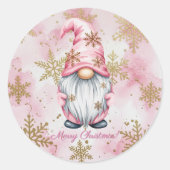 Sticker Rond Pink Christmas Gnome Gold Snowflakes (Devant)