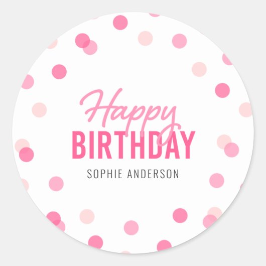 Sticker Rond Pink Confetti Joyeux anniversaire (Devant)