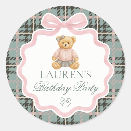 Sticker Rond Pink Coquette Bow Bear Birthday Envelope Seal (Devant)