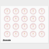 Sticker Rond Pink Coquette Bow Bear Tartan Birthday Favor (Feuille)