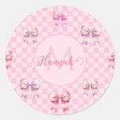 Sticker Rond Pink Coquette Bow Checboard (Devant)