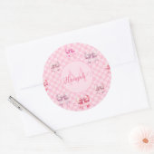 Sticker Rond Pink Coquette Bow Checboard (Enveloppe)