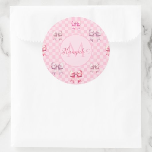 Sticker Rond Pink Coquette Bow Checboard (Sac)
