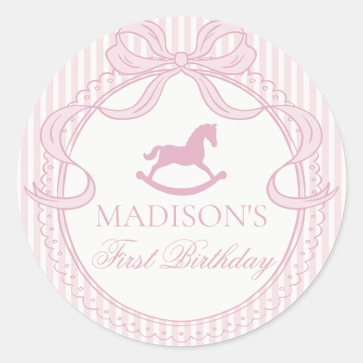 Sticker Rond Pink Coquette Bow Horse Birthday Envelope Seal (Devant)
