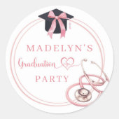 Sticker Rond Pink Coquette Graduation Infirmière Cupcake Topper (Devant)