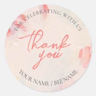 Sticker Rond Pink & Coral Abstrait Floral Art Cadeau Merci