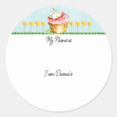 Sticker Rond Pink Cupcake 8 Candles Birthday Hello Name  (Devant)