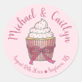 Sticker Rond Pink Cupcake Bow arrose Fête des mariées Mariage (Devant)