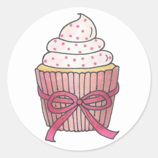 Sticker Rond Pink Cupcake Bow Sprinkles Baby Fête des mariées (Devant)
