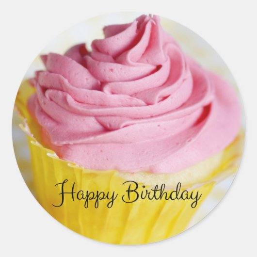 Sticker Rond Pink Cupcakes Joyeux Anniversaire (Devant)