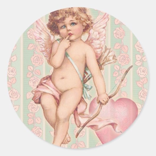 Sticker Rond Pink Cupid sur Rose (Devant)