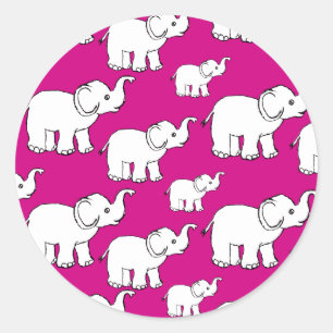Sticker Rond Pink Cute Animal Pattern Cartoon Elephant Pattern