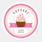 Sticker Rond Pink Cute Illustré Cupcake Bakery Alimentation aut (Devant)