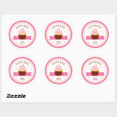Sticker Rond Pink Cute Illustré Cupcake Bakery Alimentation aut (Feuille)