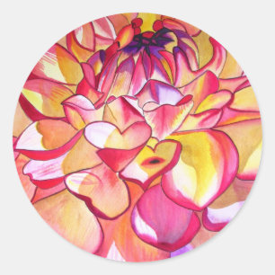 Sticker Rond Pink Dahlia fleurs aquarelle art