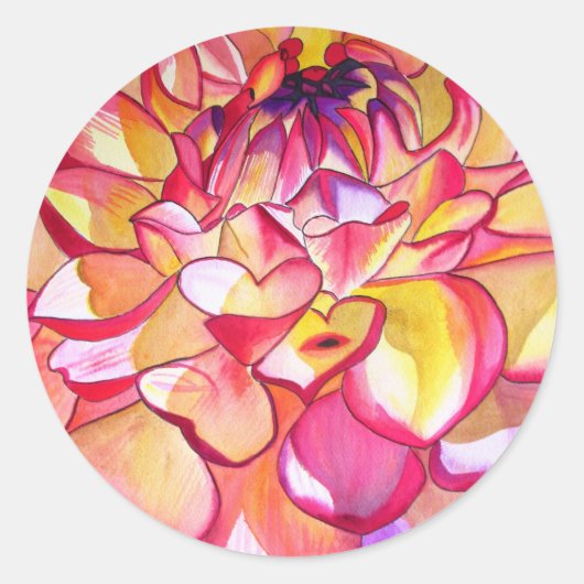 Sticker Rond Pink Dahlia fleurs aquarelle art (Devant)