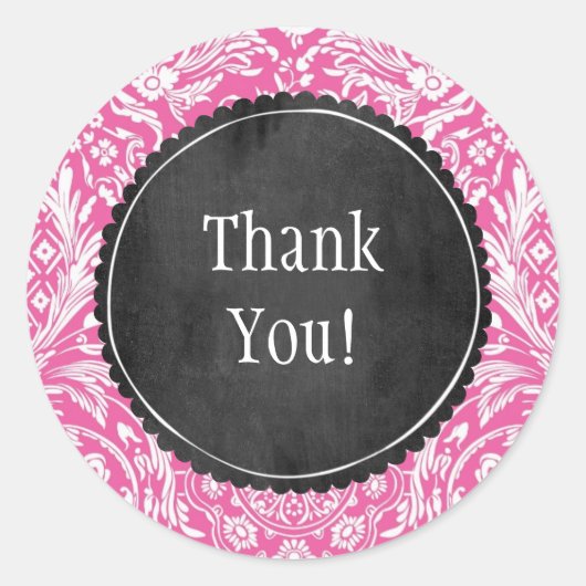 Sticker Rond Pink Damask Pattern Flower Chalkboard personnalisa (Devant)