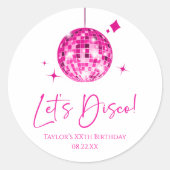 Sticker Rond Pink Disco Ball Let's Disco Anniversaire (Devant)