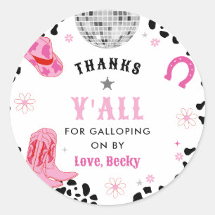 Sticker Rond Pink Disco First Rodeo Girl Premier anniversaire