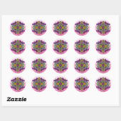 Sticker Rond Pink Dragonfly et Fleurs Mandala Hand Drake Art (Feuille)