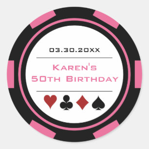 Sticker Rond Pink Et Black Casino Poker Chip Anniversaire