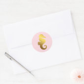Sticker Rond Pink et Faux Gold Foil Seahorse (Enveloppe)