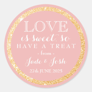 Sticker Rond Pink Faux Gold Parties scintillant L'amour est Swe