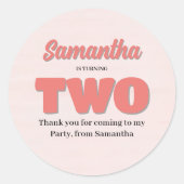 Sticker Rond Pink Fête Fille deuxième anniversaire Floral (Devant)