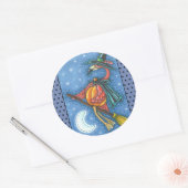 STICKER ROND PINK FLAMANT ROSE WITCH, VOL AU-DESSUS DE LA LUNE (Enveloppe)