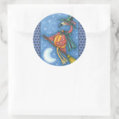 STICKER ROND PINK FLAMANT ROSE WITCH, VOL AU-DESSUS DE LA LUNE (Sac)