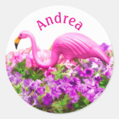 Sticker Rond Pink Flamingo Petunia Art Add Custom Text (Devant)